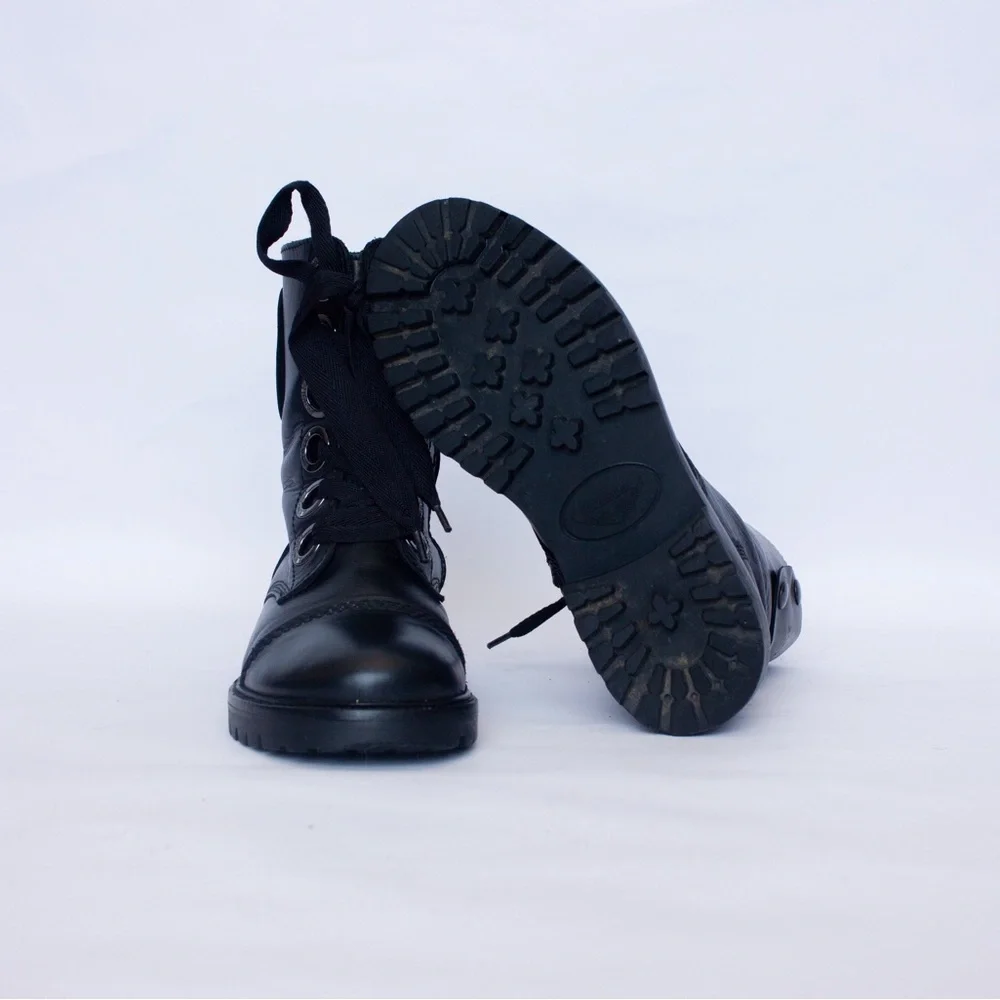 568$MRP Zadig & Voltaire Joe Boots Black Leather Lace Up Zip Logo Boots , Sz 38 - Picture 8 of 16